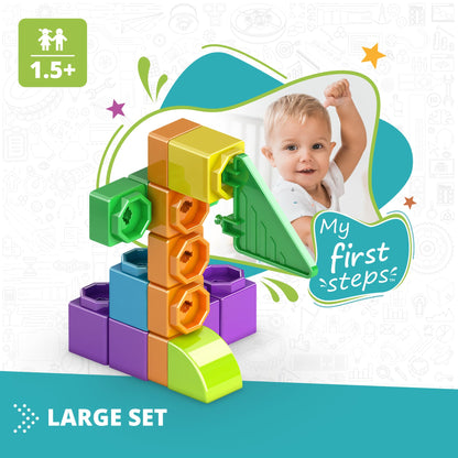 Engino Baby Qboidz, My First Steps Toy, Montessori Baby Toys Ages 1.5+, Building Blocks for Toddlers, Learning & Education Toys, Kindergarten Readiness, Large Tub