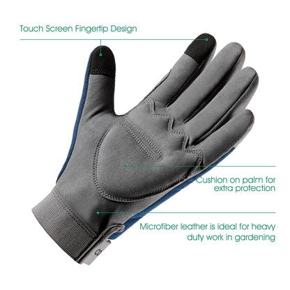 COOLJOB Thorn Proof Garden Gloves with Touchscreen Fingers for Men, Rose Pruning Work Gloves with Palm Cushion for Gardener, Farmer and Landscaper (Navy 1 Pair Large)