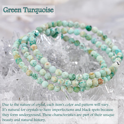 Farfume Green Turquoise - Communication - Beaded Bracelets for Women,Handmade Natural Stone 4mm Beads 925 Sterling Silver Stretch Bracelets, Chakra Crystal Gemstone Jewelry Gifts for Mom