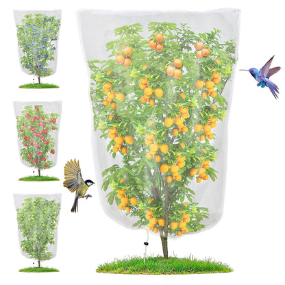 4 Pack Insect Bird Barrier Mesh - Blueberry Bush Netting Cover Insect Bird Netting Tomato Protective Cover with Drawstring Garden Mesh Netting for Vegetables, Fruits, Trees, 3.3Ft x 4.92Ft