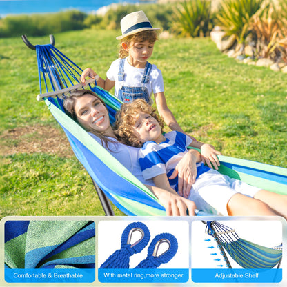 ANAGOO Double Hammock, Heavy Duty Portable, 500 lb Weight Capacity, Perfect for Both Indoors and Outdoors, 2 Person Hammock with Carrying Bag, Wide Blue