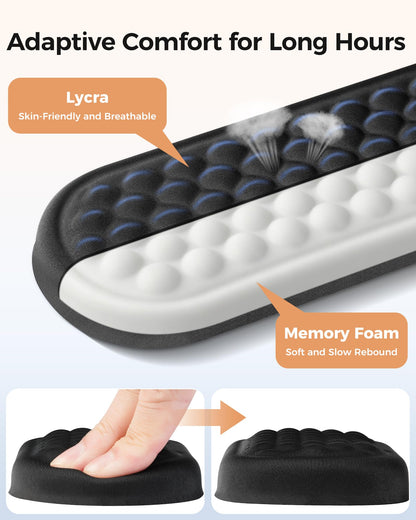 Wrist Rest Set for Keyboard and Mouse, Ergonomic Wrist Support with Memory Foam, Silky Lycra Cover, Non-Slip Base, Helps Ease Wrist Pressure and Fatigue During Long Typing and Gaming Sessions (Black)