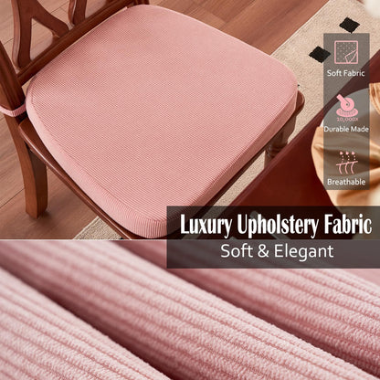 Nobildonna 2'' Thick High-Density Foam Indoor Chair Cushions | Dining Chair Pads with Ties, Removable Washable Cover, Kitchen Chair Cushions 17"x16", Pink 4 Pack
