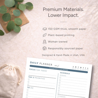 Daily Planner Notepad - ADHD Friendly and College Friendly Productivity Planner - Undated Sheets - Time Blocking Planner with Schedule, Top 3 Priorities, To Do List and Notes - Unique Daily Motivating Quotes - Water Intake and Meal Tracker - Desk Planning