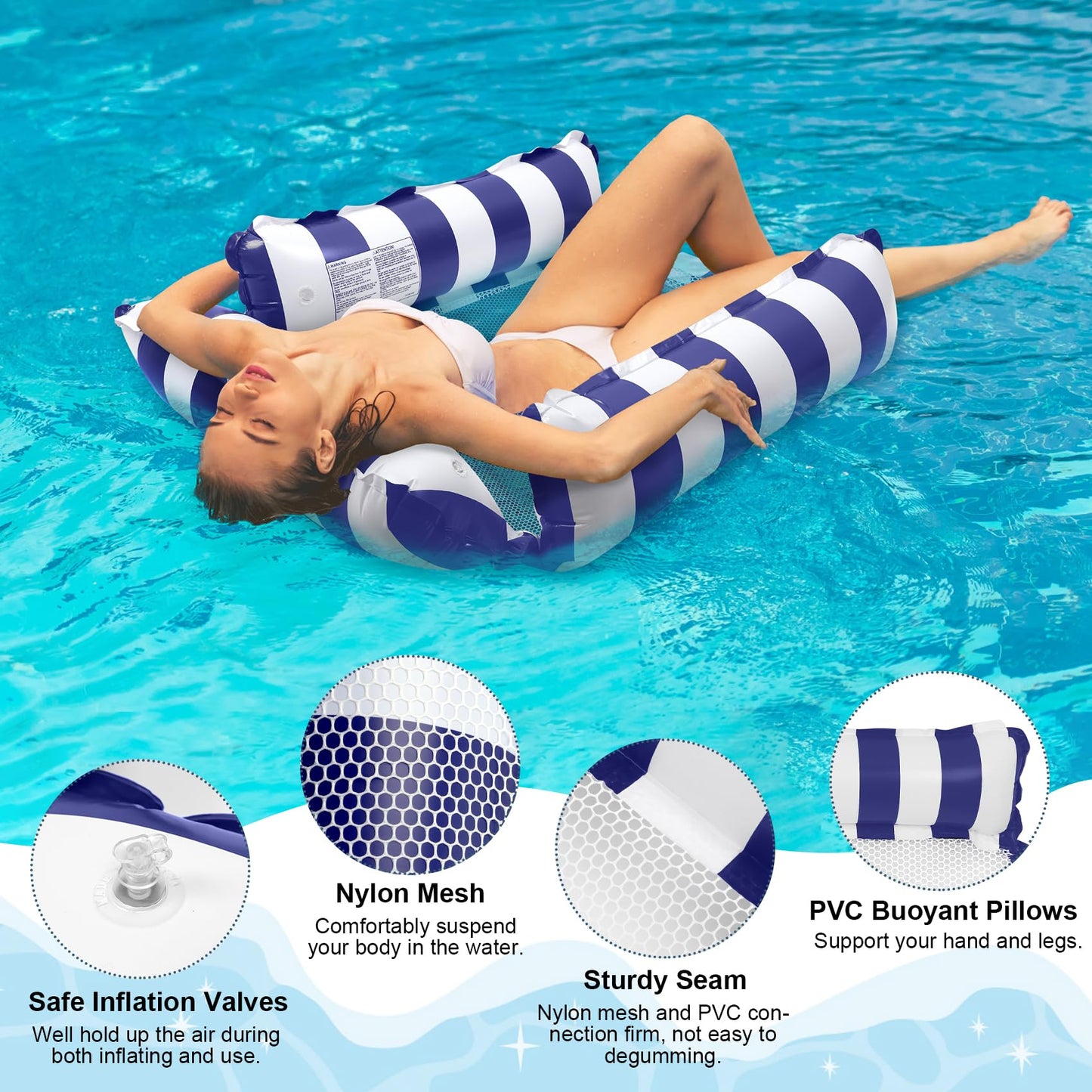 Korlon Tec 3 Pack Inflatable Pool Floats Adult, 4-in-1 Multi-Purpose Pool Float Rafts Water Hammock, Pool Floaties for Adults Swimming Pool Lake Beach