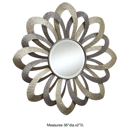 Touch of Class Metal Flower Round Wall Accent Mirror Gray and Silver