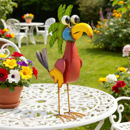 Ultym 19.7" Unique Cartoon Tiki Bird Decor, Handcrafted Large Parrot Sculpture with Ground Stake, Weatherproof Metal Yard Art for Patio, Lawn, Balcony or Indoor Home Decor, Ideal for Parties & Gifts