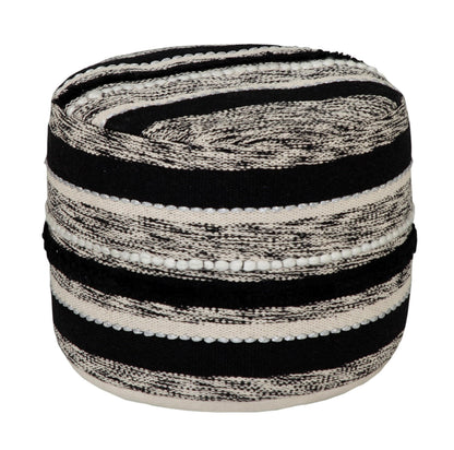 LR Home White Ottoman Pouf, 18"X18", Black/Natural -