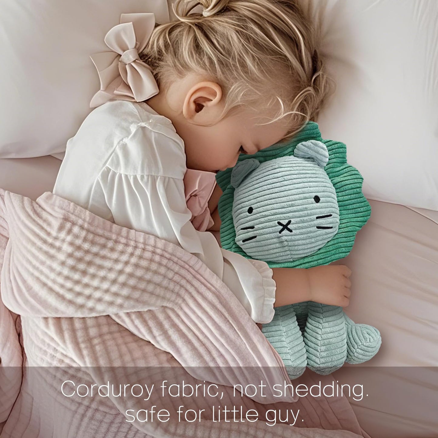 SILI FACTORY Lion Plush Corduroy (Green) 11" Stuffed Animal for Baby, Toddler, Kids, Adults - Lion Corduroy Toy-Adorable Toy Made from Kid-Friendly, Quality Material