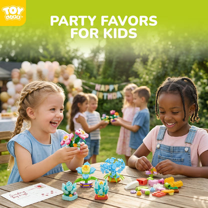 TOY Life 36 Pack Party Favors for Kids, Tiny Plants Mini Flowers Building Blocks Set for Classroom Prize, Flowers Botanical Succulents Building Toy with Cards, Birthday Gift for Boys Girls 6+