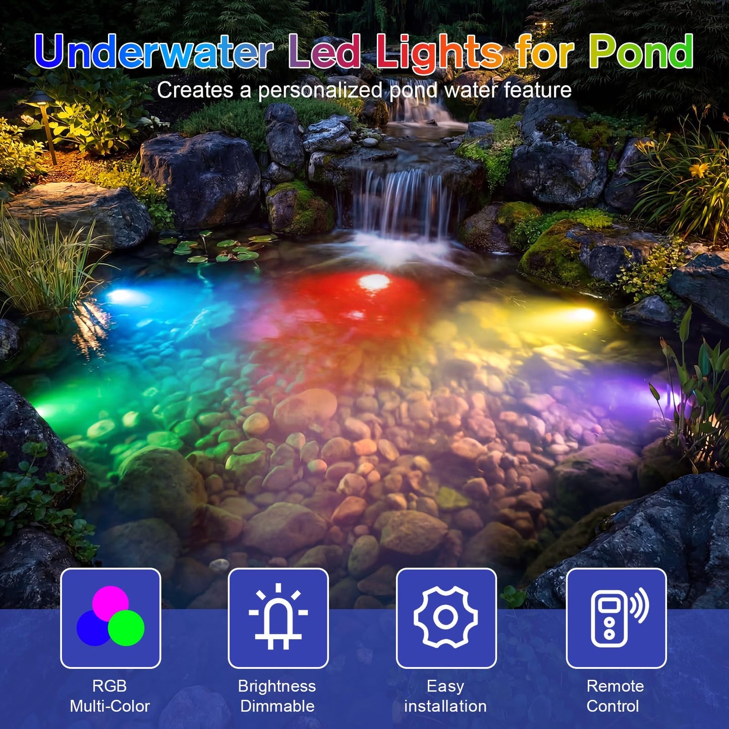 POPOSOAP 6-Head RGB Underwater Pond Lights, IP68 Waterproof LED Lights with Remote Control, Timer & Memory Function Fountain Lights for Pond Fountain Waterfall Aquarium Pool Outdoor Decoration