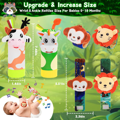 Zendstanding Baby Rattle Toys Set - Wrist Rattles for Babies 0-6 Months Baby Foot Rattles Socks 0-12 Months Baby Rattles & Plush Rings, Soft Sensory Toys for Newborn Essentials Baby Shower Gift