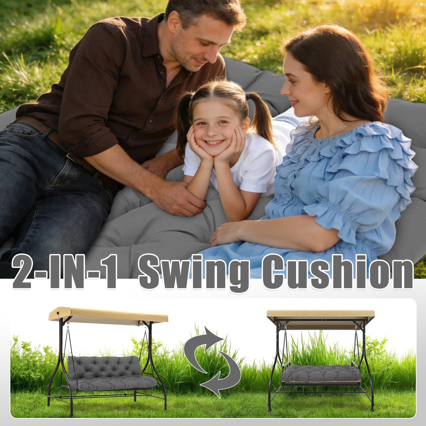Mokoey Patio Swing Cushions for Outdoor Furniture Thick 5in Porch Swing Cushions Waterproof 3 Seater 60 inch Outdoor Swing Cushions with Back (Dark Gray-60x40 inch)