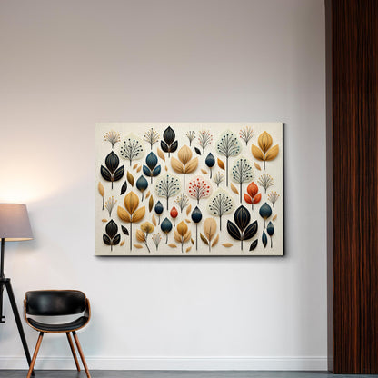 Scandinavian Folk Art, Black and Beige Abstract Botanical Wall Art for Scandinavian Home Decor, Decor Canvas, Art Print