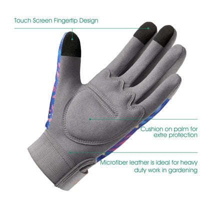 COOLJOB Small Gardening Work Gloves for Women Ladies, Thorn Proof for Rose Pruning, Cactus Handling, Blackberry Bush Planting, Puncture Resistant Anti-Slip Flexible, 1 Pair S Blue Flower