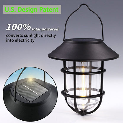 Solar Lantern Hanging Solar Lights Outdoor, Waterproof Metal Wall Lantern with Hooks, Outdoor Wall Lights for Porch, Patio Yard Garden Decor, No Wiring Required, 2 Pack