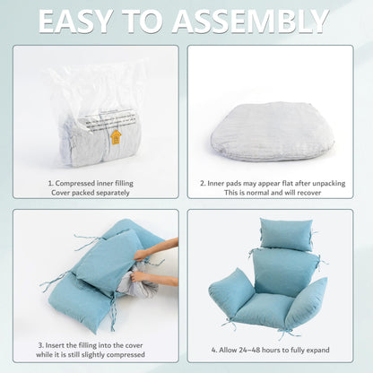 Honorbox Egg Chair Cushion with 8 Securing Straps, Water-Repellent & Fade-Resistant Faux Linen, Removable Cover, Replacement Cushion for Most Single Outdoor Hanging Swing Egg Chairs – Teal