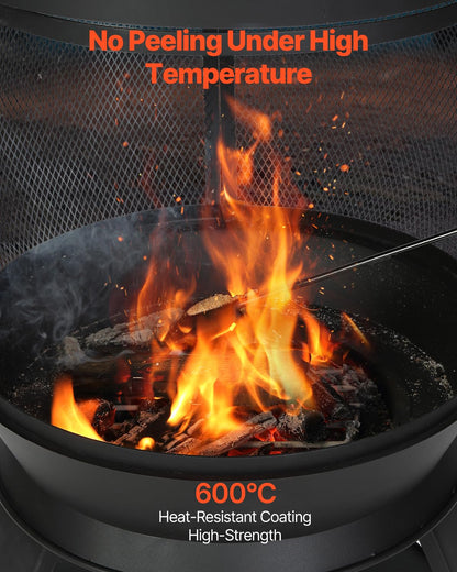 VEVOR Chiminea, 22 Inch Outdoor Wood Burning Firepit, Iron Spherical Fireplace for BBQ & Warming, Wooden Fire Pit with Grill Mesh, Chimney Coat & Rustproof Chiminea Lid, for Patio, Garden, Backyard