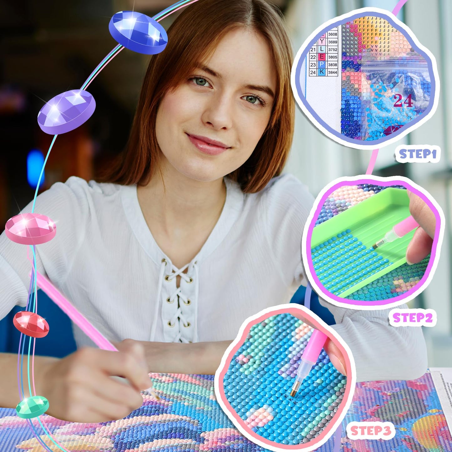 QAZWSX Neon Gorilla Music Diamond Painting Kits for Adults, 5D DIY Round Full Drill Cross Stitch Crystal Rhinestone Embroidery Paintings Arts Crafts 8x12inch