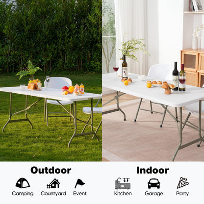 GlowitLian Folding Table 6ft, Heavy-Duty 500lbs Weight Capacity Foldable Table with HDPE Top & Steel Legs, Portable 6 Foot Picnic Table for Indoor Outdoor Parties, Camping, Event