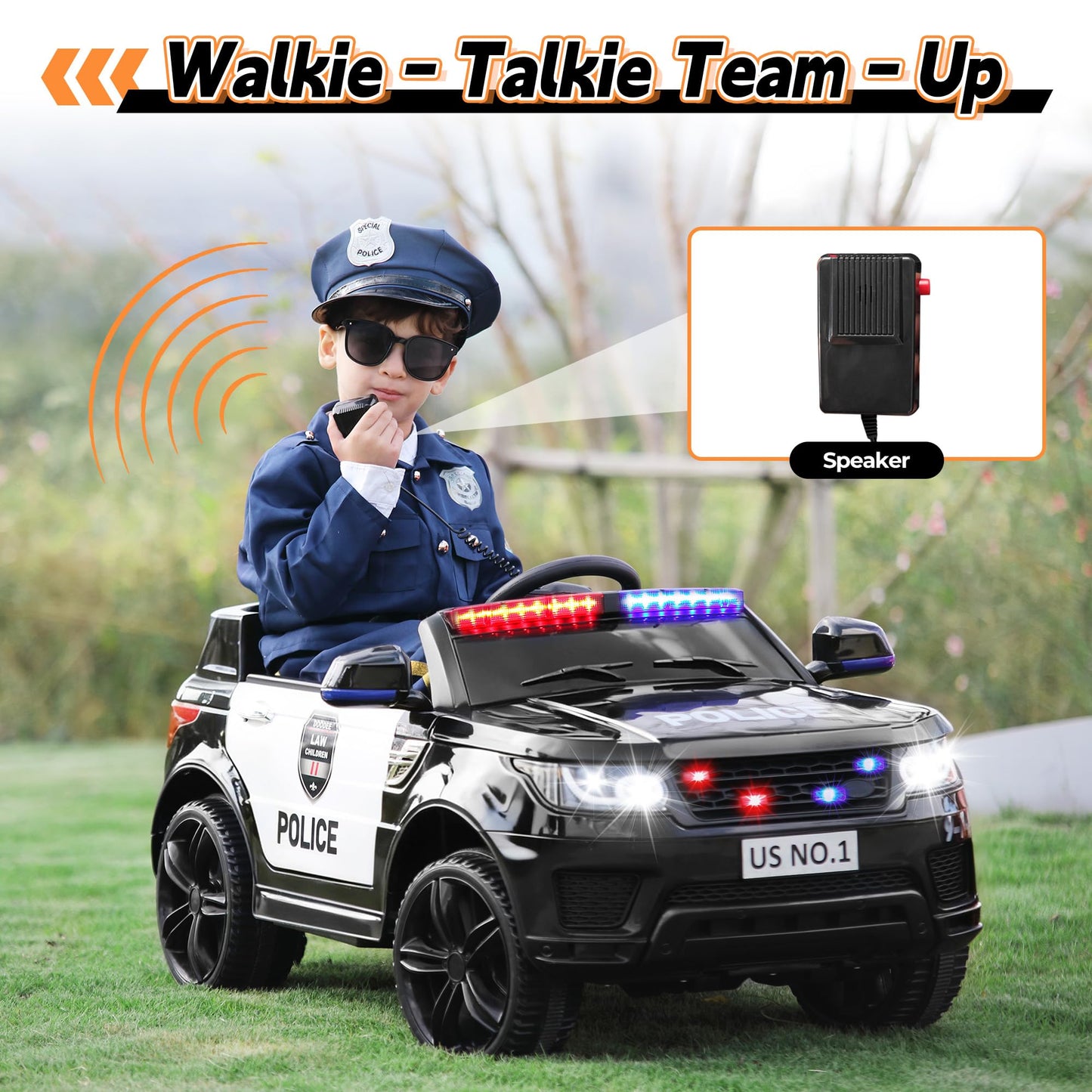 TOBBI Police Car Ride on Electric Car for Kids 1-8 to Drive Battery Powered 12V Ride-on Toys Cop Cars with Remote Control, Siren, Flashing Lights, Music, Spring Suspension, Carbon Black