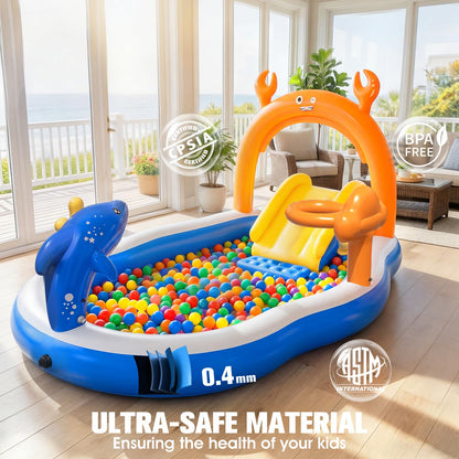 LuxPool 2026 Large Inflatable Play Center,Toddler Pool with Water Slide&Sprinkler,110"x70"x50"Inflatable Kiddie Pool with Slide,Backyard Kids Water Slide,Blow-Up Splash Pad for Toddlers
