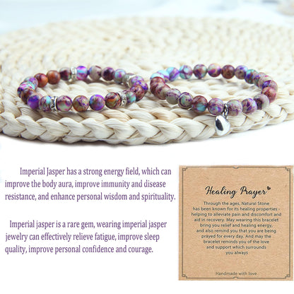 GDLKPYHS Healing Bracelets for Women - Imperial Jasper Bracelet - Healing Prayers Crystal Bracelet, 8mm Natural Stone Stress Relief Yoga Beads Get Well Soon Gifts