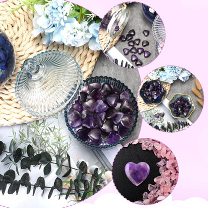 Gerrii 50 Pcs Heart Healing Stone Bulk Quartz Heart Inspirational Stones Gift for Women Love Pocket Polished Natural Energy Balancing Meditation 0.8 Inch(Purple)
