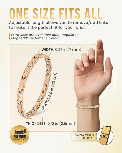 MagnetRX® Ultra Strength Magnetic Bracelets for Women – Double Magnet Stainless Steel Crystal Bracelet for Women – Adjustable Bracelet Length with Sizing Tool (Rose Gold XO)