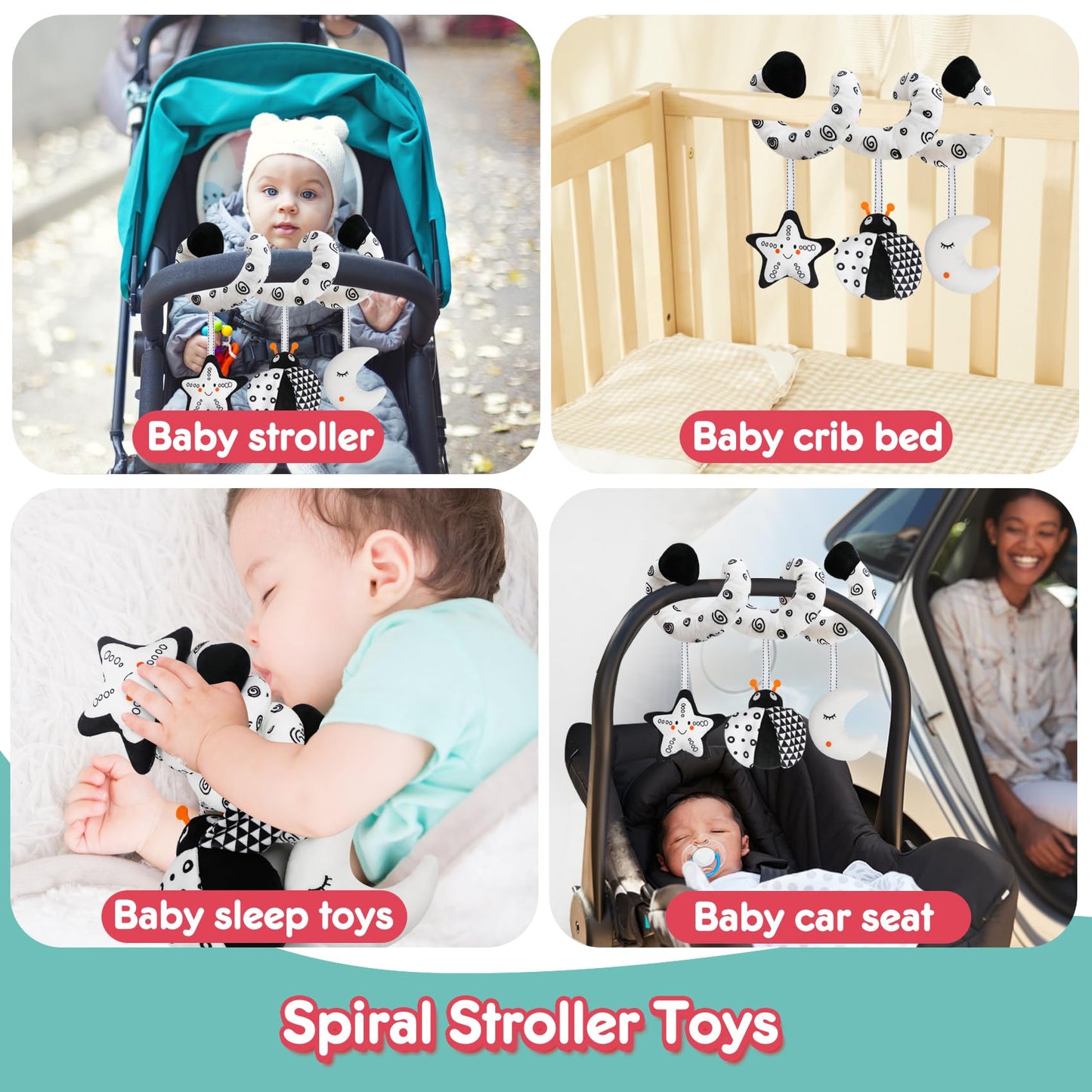 GKDOMS Baby Spiral Hanging Stroller and Car Seat Toys Black and White High Contrast Sensory Toy Newborn Plush Activity Toys Party Favors Quality Baby Shower Valentine's Gifts
