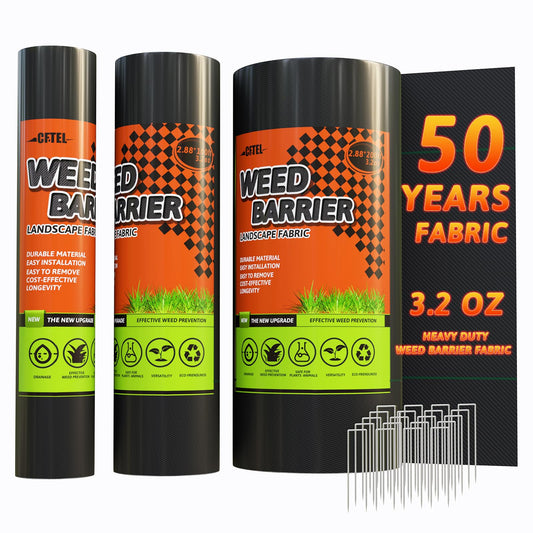 CFTEL 3x50FT Weed Barrier Landscape Fabric Heavy Duty, 3.2oz Durable Geotextile Fabric, Block Gardening Ground Cover Weed Mat, Weed Control Garden Cloth for Landscaping, French Drains, Yard Driveway