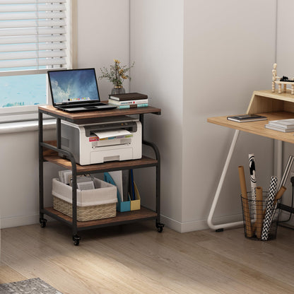 Fannova Large Printer Stand with Adjustable Storage Shelf, 3 Tier Printer Cart with Wheels for Home Office Organization, Rolling Table Stand for Heat Press Mini Fridge, Industrial Style