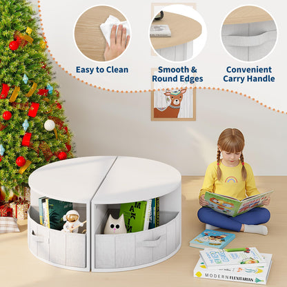 Kids Table and Chair Set, 5 Pieces Wooden Round Nesting Design Children Multi-Activity Table With 4 Storage Stools & 4 Fabric Drawers, Toddler Table and Chair Set for Play/Art/Reading/Craft