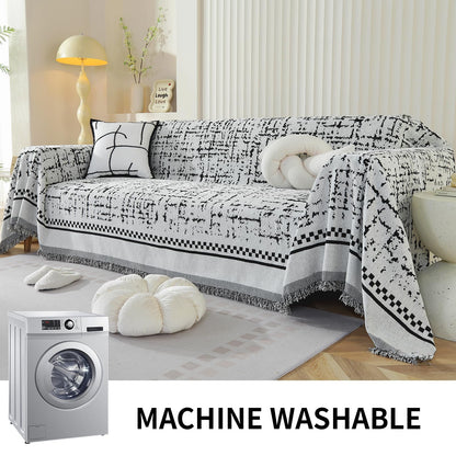 Deep Dream Boho Couch Cover Blanket, Soft Chenille Sofa Covers for 3 Cushion Couch, Sofa Slipcovers Washable Living Room Furniture Protector for Dogs Pets (Black, 71"x134")