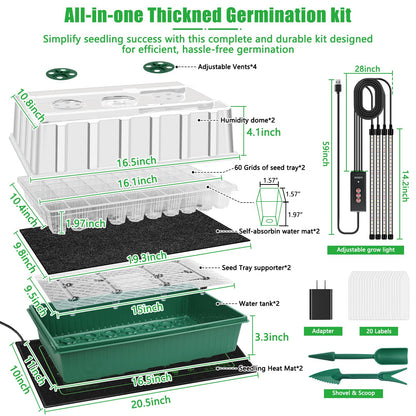 2 Set 120-Cell Seed Starter Kit with Seedling Heat Mat, Self-Watering Seed Starter Tray with Adjustable Brightness Timed Grow Light Humidity Domes, Indoor Seedling Starter Tray Plant Germination Kit