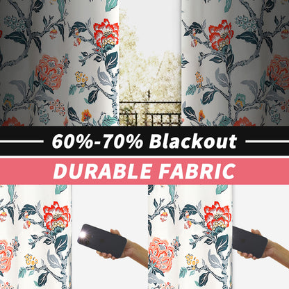 DriftAway Ada Floral Thermal Insulated Double Layer Room Darkening Blackout Curtains Botanical Leaf Flower Printed Patterned Drapes Lined Set of 2 Panels Each 52 Inch by 84 Inch Ivory Orange Teal