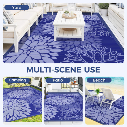 Mattitude Outdoor Rug 5' x 8' Waterproof, Reversible Portable Plastic Straw Area Rugs, Patio Carpet for RV Camping, Porch, Deck, Backyard, Camper, Pool, Picnic, Blue & White