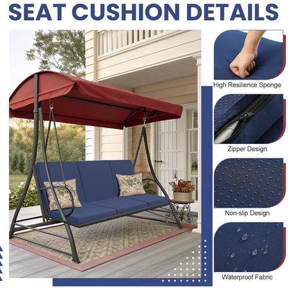 Sintuff 3 Seat Outdoor Porch Swing Cushions, Water-resistant Swing Cushions Replacement with Anti-slip Design, Porch Bench Cushion Liner and Cover 2 in 1 for Patio Garden, Chair Not Include(Navy Blue)