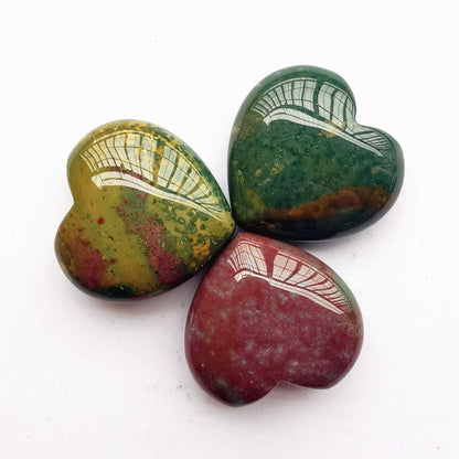 Bacatgem 3 Pcs Natural India Agate Pocket Palm Thumb Healing Crystal Heart Love Worry Stones,1 inches Reiki Balancing Crystal and Healing Stones