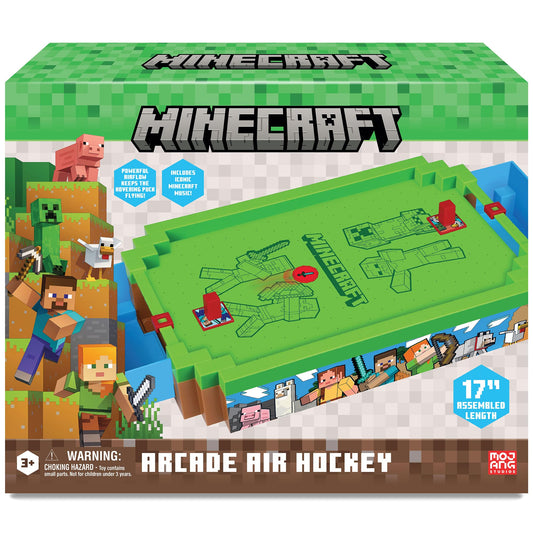 Minecraft: Arcade Air Hockey - Overworld - Core Series, 17" Motorized Tabletop Game, Iconic Sounds, Licensed Collectible Toy, Adults-Kids 3+, 2 Player