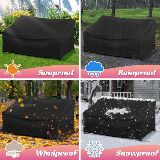 Outdoor Bench Cover 2 Seater Waterproof, 52" W X 28" D X 35" H All Weather Patio Bench Cover for Outside Furniture, Loveseat, Sofa Couch, Bench and Glider, Black