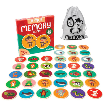 Montessori-Inspired Wooden Matching Game for Toddlers 2-4 Years - Durable, Scratch-Resistant 36 Card Set, Includes Carry Bag - Memory Game for Toddlers 2-4 Years - Cognitive Verbal Skills Development