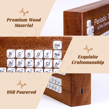 Ammonite Wooden Periodic Table Desk Lamp, USB Powered Element Block LED Warm White Light, Educational Decor for Classroom, Student Chemistry Gifts and Study Room Supplies