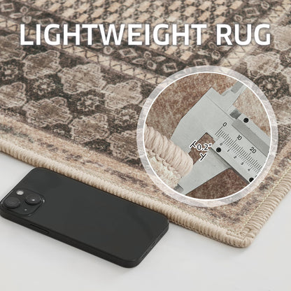 NICETOWN 5x8 Area Rug, Ultra- Thin Brown Oriental Washable Rug for Living Room, 5'x 8' Carpet for Bedroom, Non-Slip Stain Resistant Foldable Large Carpet Pet & Kids Friendly for Dining Room