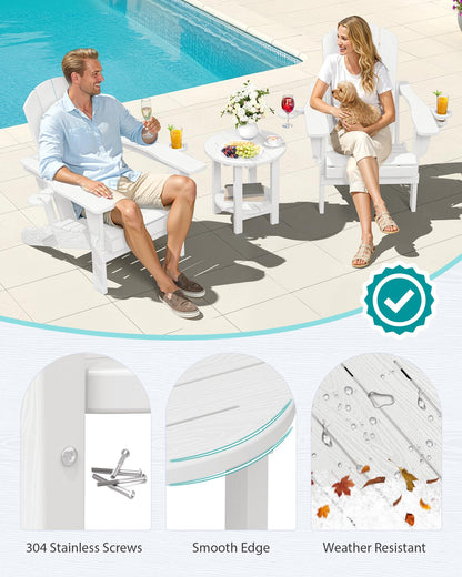 SERWALL Round Outdoor Side Table, HDPE Small Adirondack End Table,2-Tier Patio Side Table for Backyard Pool Porch Garden Lawn, White