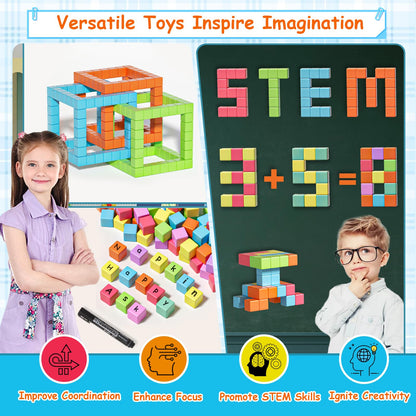 Apluses Magnetic Blocks, Magnet Building Cubes for Toddlers Ages 3-5, STEM Educational Sensory Autism Montessori Preschool Toys, Gifts for Kids Ages 4-8 Year Old Boys and Girls