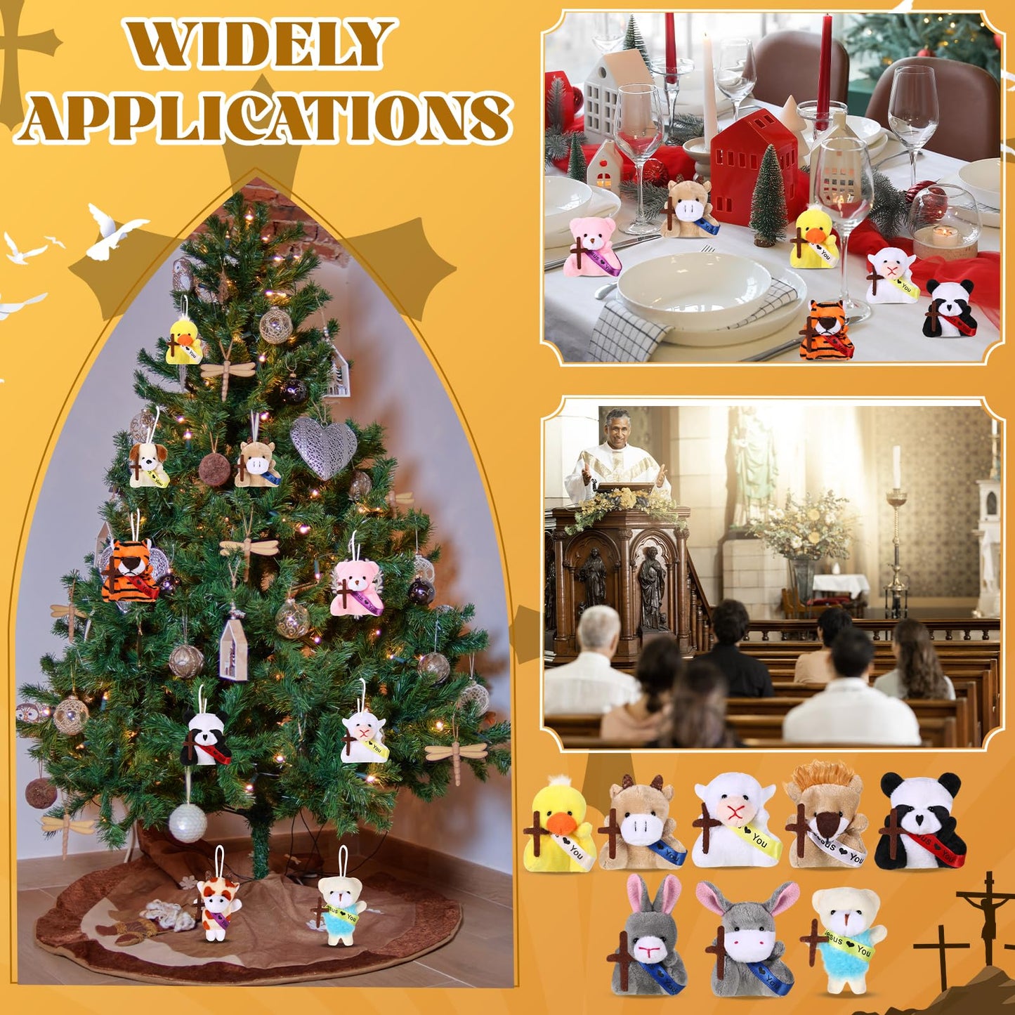 Soulchen 12 Pcs Jesus Love You Mini Plush Animal Toys for Kids Christian Small Stuffed Animal Toys with Ribbon and Cross Religious Gifts for Vbs Party Favors Easter Egg Fillers Church Decorations