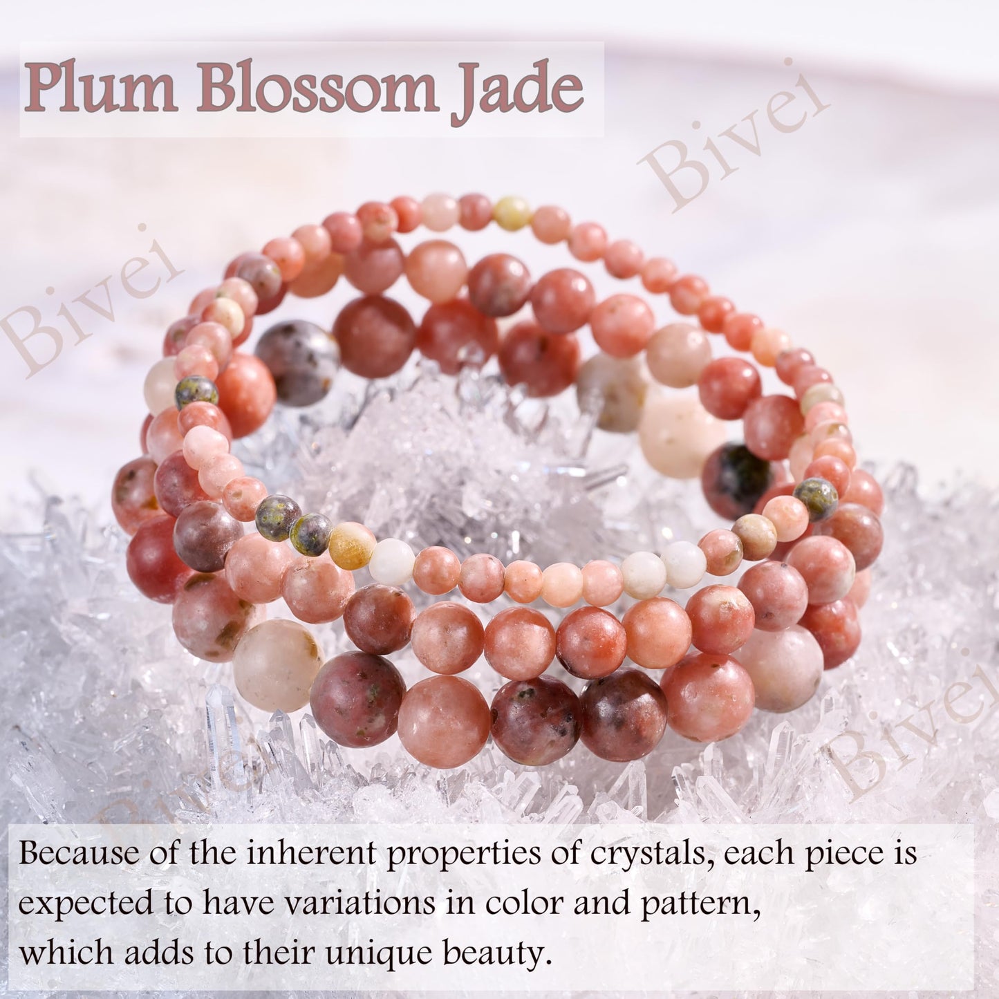Bivei Plum Blossom Jade-Hope & renascence-6mm Beaded Bracelets for Women Handmade Semi Precious Natural Stone Stretch Elastic Jewelry for Women Yoga Protection Gifts