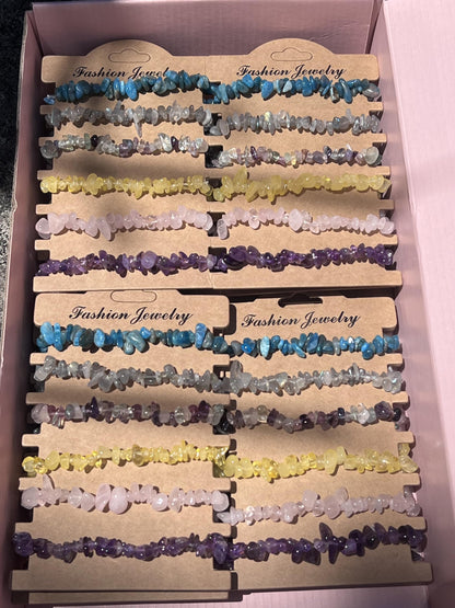 Natural Crystal Bracelets 6 Pack for Women Men, Healing Stone Energy Bracelet Set with Amethyst, Rose Quartz, Citrite, Fluorite, Labradorite, Blue Apatite for Protection, Luck, Love & Positive Energy