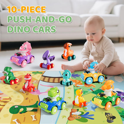ALASOU 10 PCS Dinosaur Car Toys for 1 Year Old Boy with Playmat/Storage Bag|Baby Toys 1 Year Old Boy Gifts for Toddler Toys 1-2|1st Birthday Gift for Infant 12 18 Months